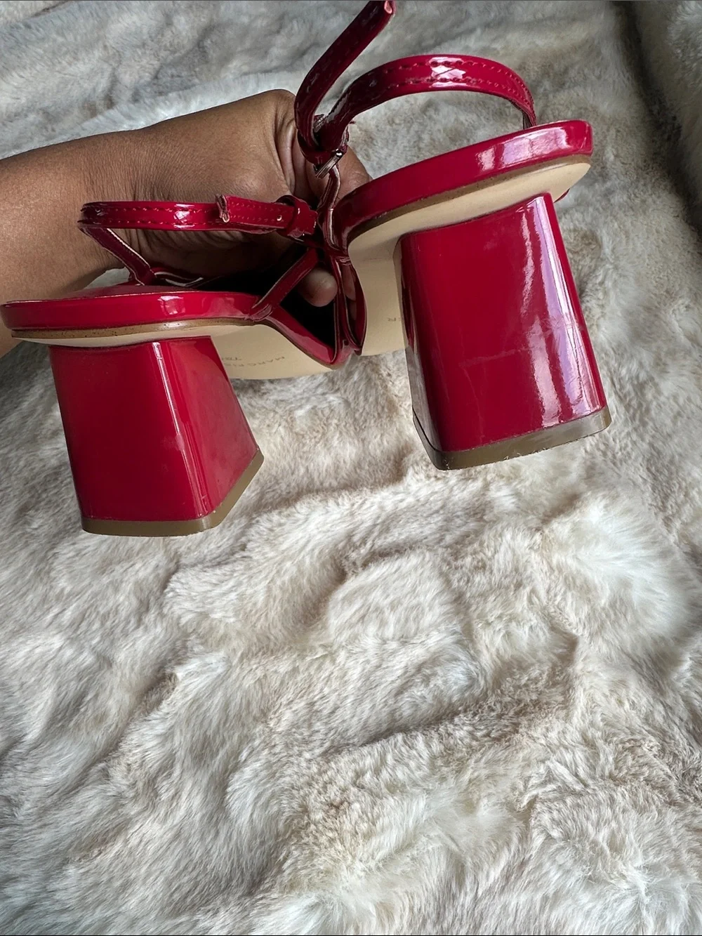 Marc Fisher  Laily Block Heel Slingback Pumps in dark red patent color Sz 7.5